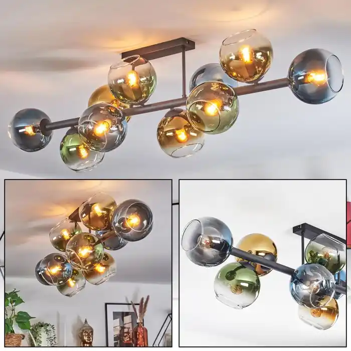 Laatste Kans Koyoto Plafondlamp, Kogellampje Blauw, Goud, Groen, Duidelijk, 10-lichts