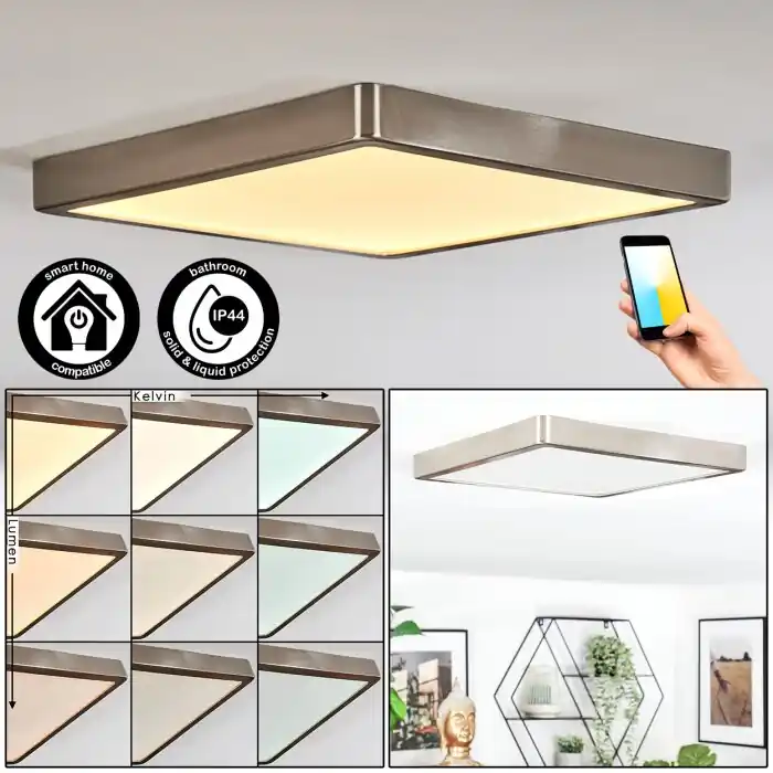 Finsrud Badkamerlamp, Plafondlamp, Paneel LED Nikkel mat, 1-licht Weekendaanbieding