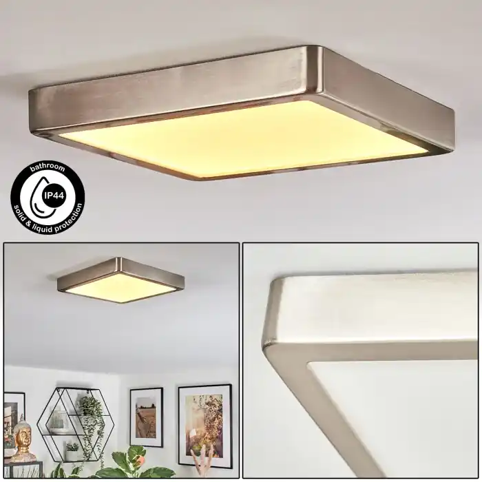 Finsrud Badkamerlamp, Plafondlamp, Paneel LED Nikkel mat, 1-licht Beperkte Voorraad