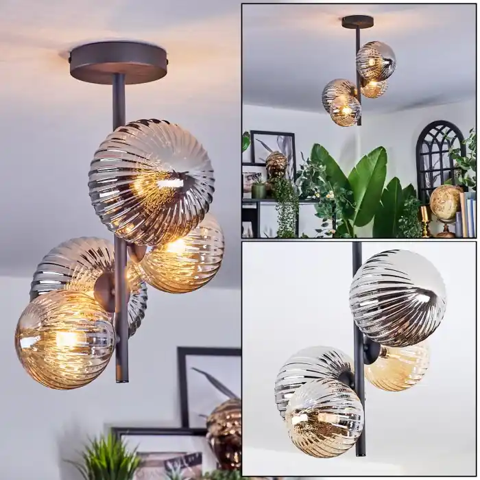 Chehalis Plafondlamp, Kogellampje Amber, Rookkleurig, 4-lichts Gecertificeerd
