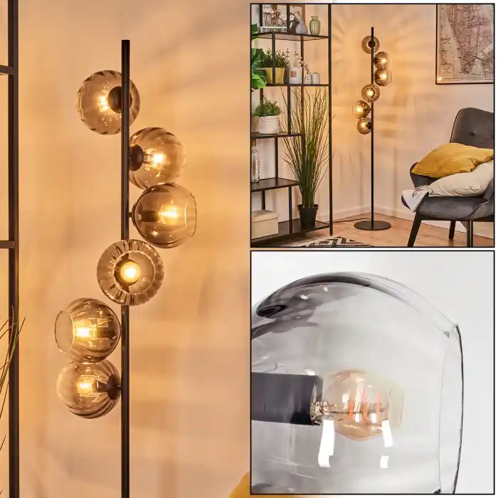 Gereduceerde Prijs Koyoto Kogellampje, Staande lamp Duidelijk, Rookkleurig, 6-lichts