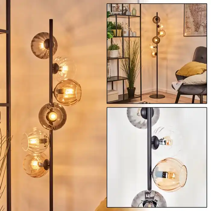 Gratis Retour Koyoto Kogellampje, Staande lamp Amber, Duidelijk, Rookkleurig, 6-lichts