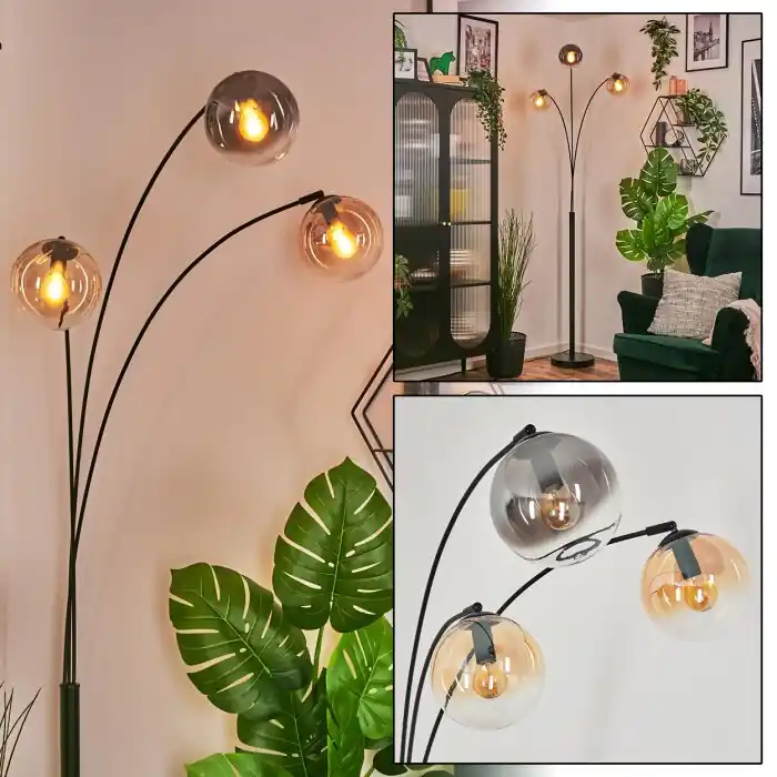 Aanbieding Gastor Kogellampje, Staande lamp Amber, Duidelijk, Rookkleurig, 3-lichts