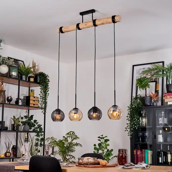Koyoto Hanglamp, Kogellampje, Hanglamp Natuurlijke kleuren, Zwart, 4-lichts Uitverkoop