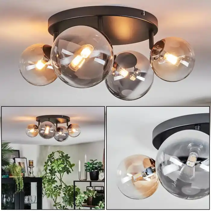 Nieuw Chehalis Plafondlamp, Kogellampje Amber, Duidelijk, Rookkleurig, 4-lichts