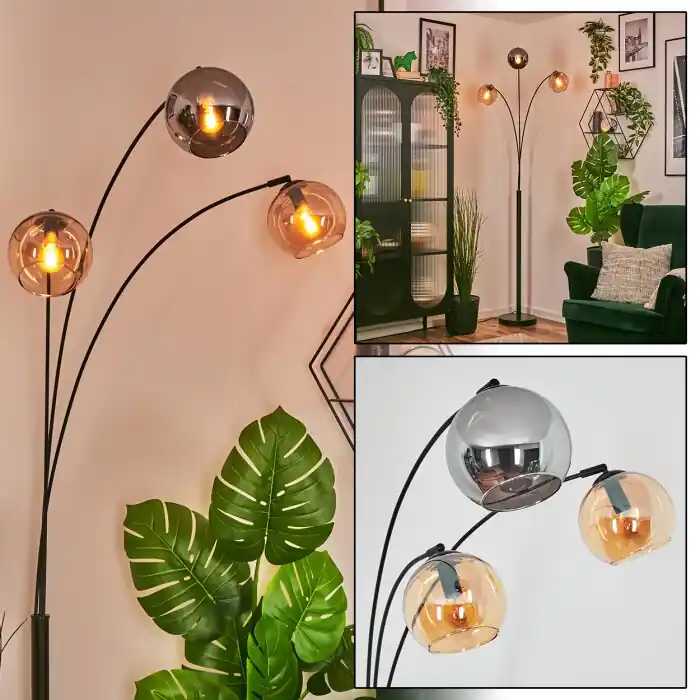 Koyoto Kogellampje, Staande lamp Amber, Chroom, Rookkleurig, 3-lichts Tijdelijk Beschikbaar
