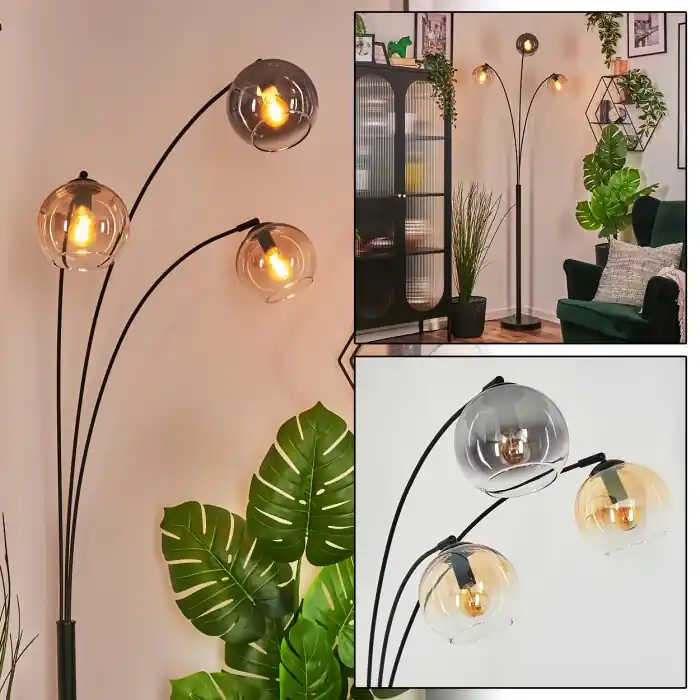 Aanbieding Koyoto Kogellampje, Staande lamp Amber, Duidelijk, Rookkleurig, 3-lichts