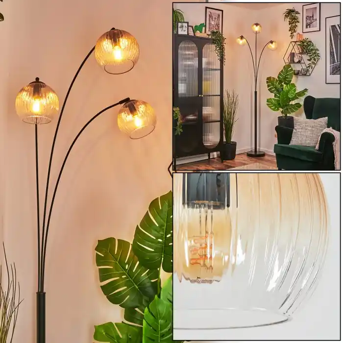 Hoge Kwaliteit Koyoto Kogellampje, Staande lamp Amber, Duidelijk, 3-lichts