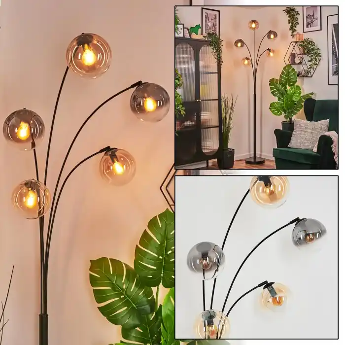 Gastor Kogellampje, Staande lamp Amber, Duidelijk, Rookkleurig, 5-lichts Lage Kosten