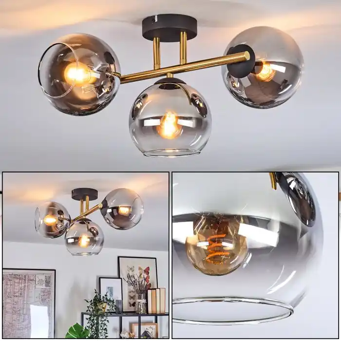 Beste Prijs Koyoto Plafondlamp, Kogellampje Goud, Zwart, 3-lichts