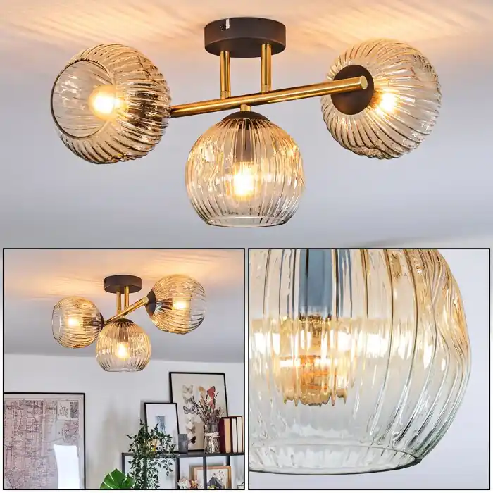 Superprijs Ripoll Plafondlamp, Kogellampje Goud, Zwart, 3-lichts