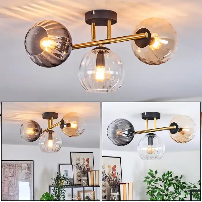 Tijdelijk Beschikbaar Koyoto Plafondlamp, Kogellampje Goud, Zwart, 3-lichts