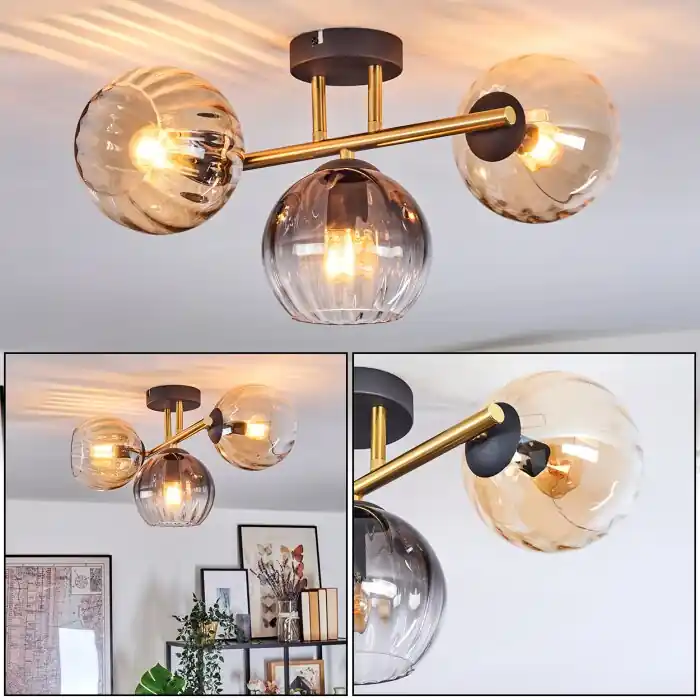 Speciale Aanbieding Koyoto Plafondlamp, Kogellampje Goud, Zwart, 3-lichts