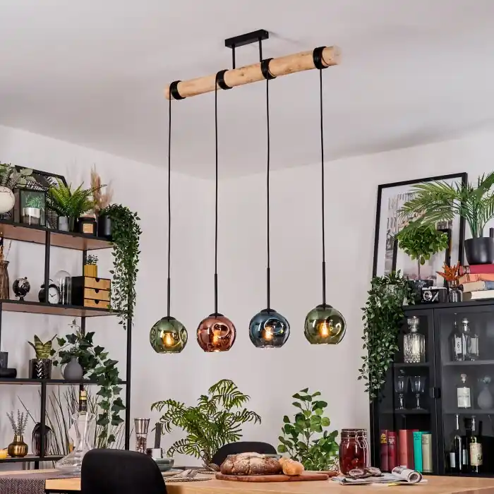 Ripoll Hanglamp, Kogellampje, Hanglamp Natuurlijke kleuren, Zwart, 4-lichts Hoge Kwaliteit