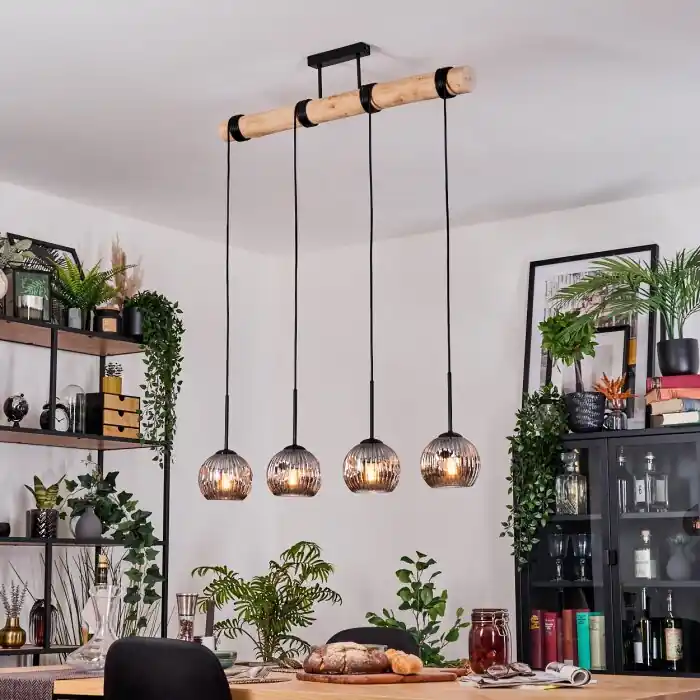 Ripoll Hanglamp, Kogellampje, Hanglamp Natuurlijke kleuren, Zwart, 4-lichts Korting