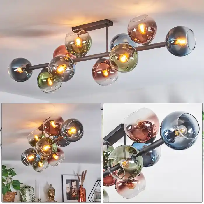 Koyoto Plafondlamp, Kogellampje Blauw, Groen, Duidelijk, Koperkleurig, 10-lichts Dagaanbieding