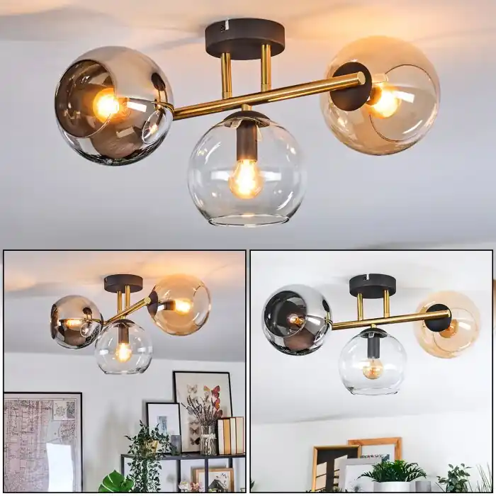 Koyoto Plafondlamp, Kogellampje Goud, Zwart, 3-lichts Shop Nu