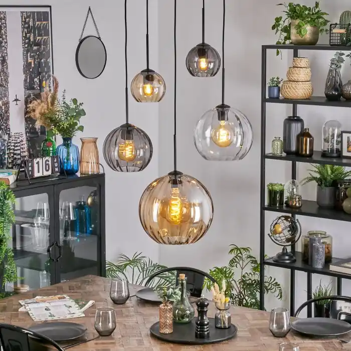 Shop Nu Koyoto Hanglamp, Kogellampje, Hanglamp Amber, Duidelijk, Rookkleurig, 5-lichts