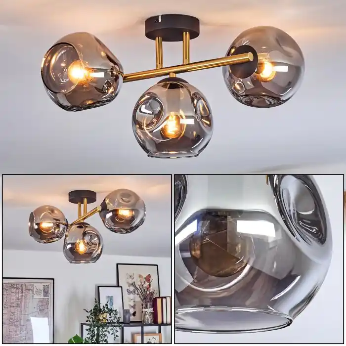 Laatste Kans Ripoll Plafondlamp, Kogellampje Goud, Zwart, 3-lichts
