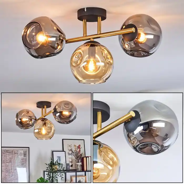 Superprijs Ripoll Plafondlamp, Kogellampje Goud, Zwart, 3-lichts