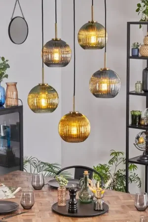 Weekendaanbieding Koyoto Hanglamp, Kogellampje, Hanglamp Goud, Zwart, 5-lichts