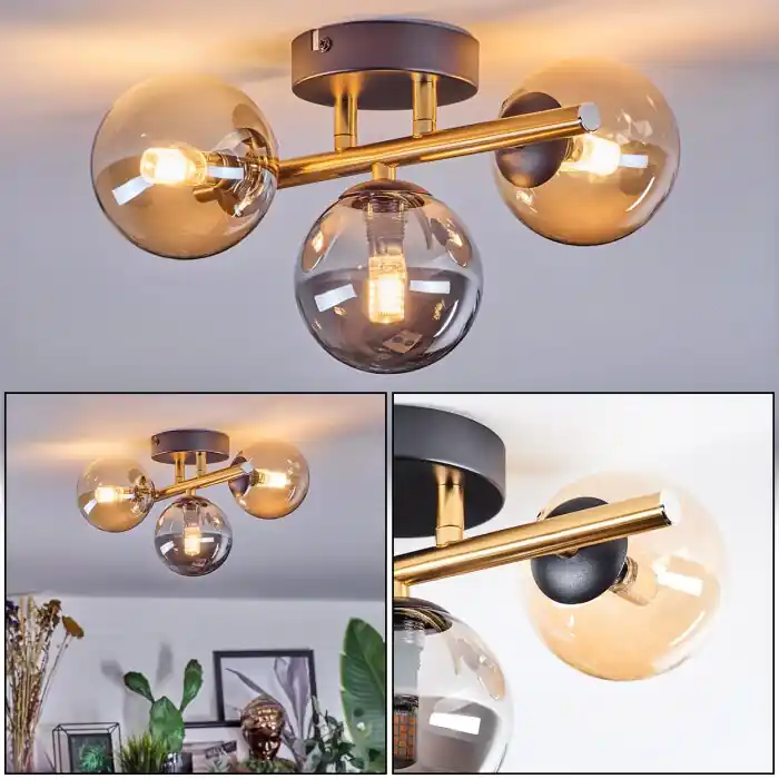 Veilige Betaling Chehalis Plafondlamp, Kogellampje Goud, Zwart, 3-lichts