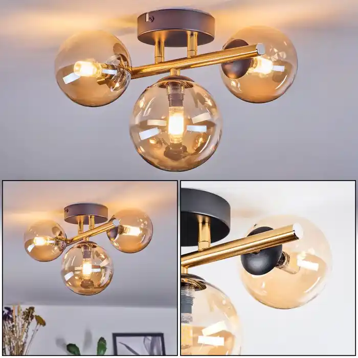 Aanbieding Chehalis Plafondlamp, Kogellampje Goud, Zwart, 3-lichts