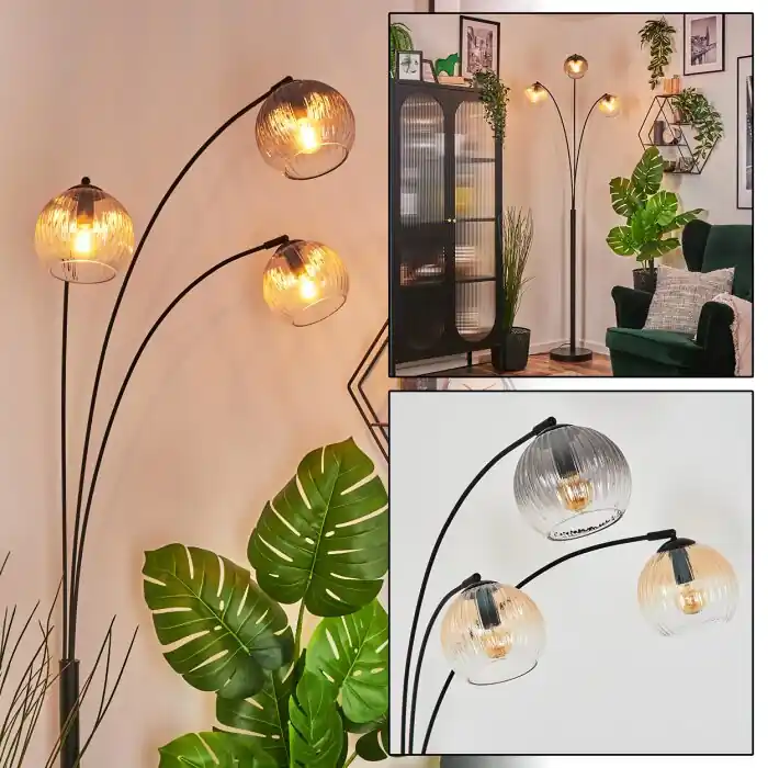 Nieuw Koyoto Kogellampje, Staande lamp Amber, Duidelijk, Rookkleurig, 3-lichts