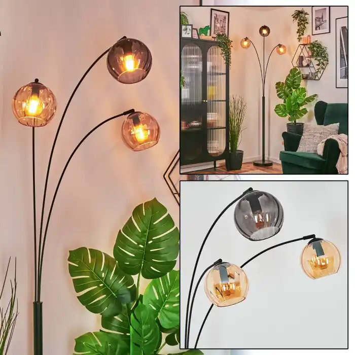 Goedkoop Koyoto Kogellampje, Staande lamp Amber, Rookkleurig, 3-lichts
