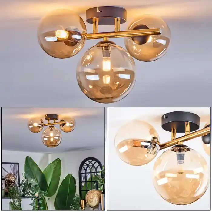 Chehalis Plafondlamp, Kogellampje Goud, Zwart, 3-lichts Betrouwbaar
