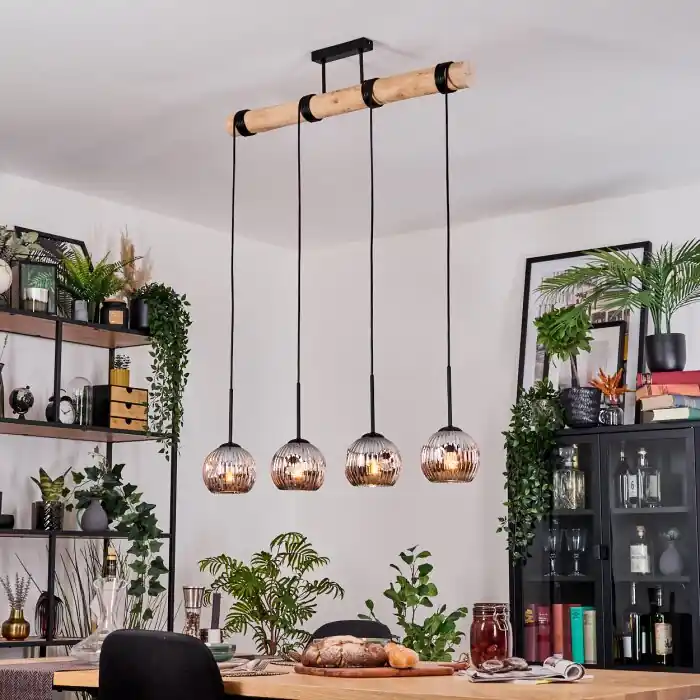 Ripoll Hanglamp, Kogellampje, Hanglamp Natuurlijke kleuren, Zwart, 4-lichts Weekendaanbieding