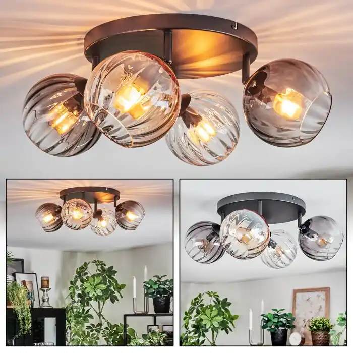 Koyoto Plafondlamp, Kogellampje Amber, Duidelijk, Rookkleurig, 4-lichts Koop Vandaag