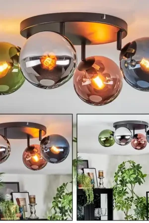 Aanbieding Gastor Plafondlamp, Kogellampje Blauw, Chroom, Groen, Koperkleurig, Rookkleurig, 4-lichts