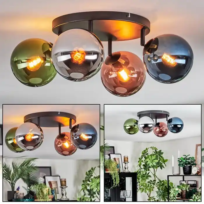 Aanbieding Gastor Plafondlamp, Kogellampje Blauw, Chroom, Groen, Koperkleurig, Rookkleurig, 4-lichts