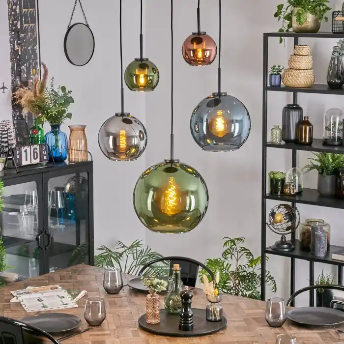 Finale Uitverkoop Koyoto Hanglamp, Kogellampje, Hanglamp Blauw, Chroom, Groen, Koperkleurig, Rookkleurig, 5-lichts