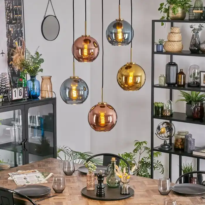 Koyoto Hanglamp, Kogellampje, Hanglamp Goud, Zwart, 5-lichts Beperkt Aanbod
