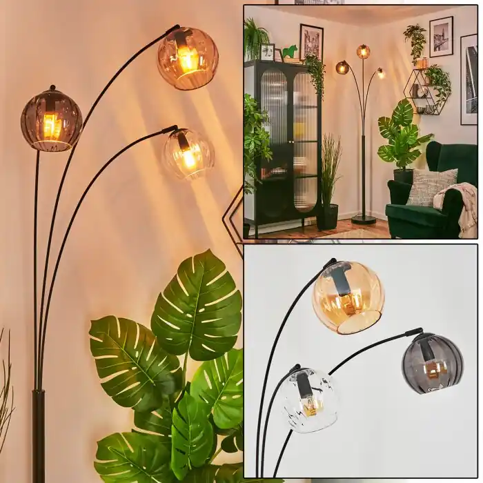 Premium Koyoto Kogellampje, Staande lamp Amber, Duidelijk, Rookkleurig, 3-lichts