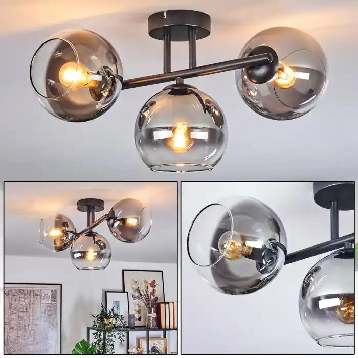 Aanbieding Koyoto Plafondlamp, Kogellampje Duidelijk, Rookkleurig, 3-lichts