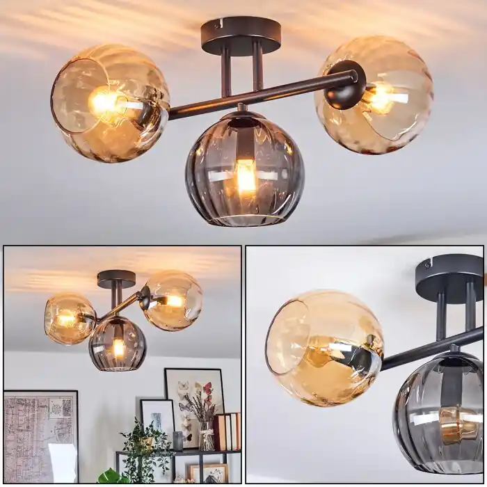 Beperkte Voorraad Koyoto Plafondlamp, Kogellampje Amber, Rookkleurig, 3-lichts