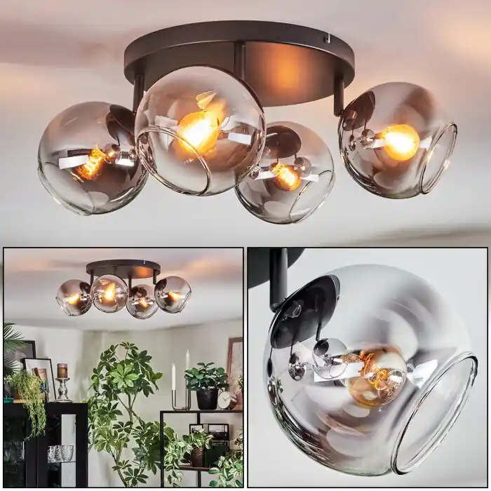 Op = Op Koyoto Plafondlamp, Kogellampje Chroom, Duidelijk, Rookkleurig, 4-lichts