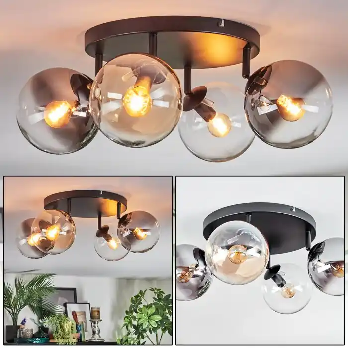 Gastor Plafondlamp, Kogellampje Amber, Duidelijk, Rookkleurig, 4-lichts Merkproduct