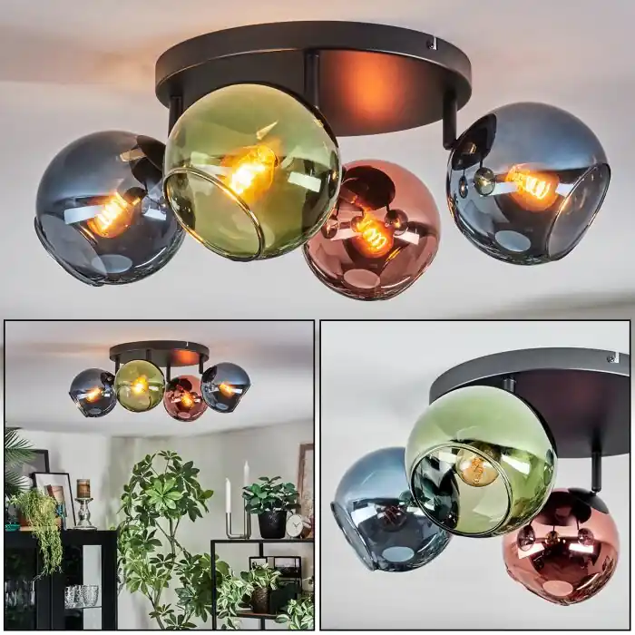 Rechtstreeks Van De Fabrikant Koyoto Plafondlamp, Kogellampje Blauw, Groen, Koperkleurig, 4-lichts