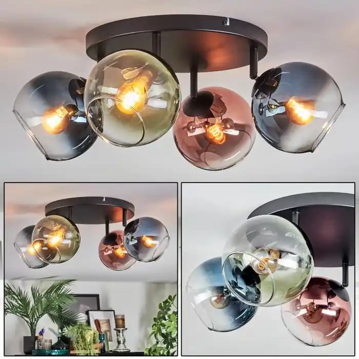 Koyoto Plafondlamp, Kogellampje Blauw, Groen, Duidelijk, Koperkleurig, 4-lichts Snelle Levering