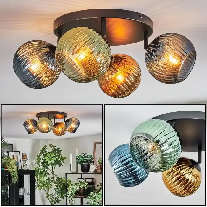 Direct Verzonden Koyoto Plafondlamp, Kogellampje Blauw, Goud, Groen, 4-lichts