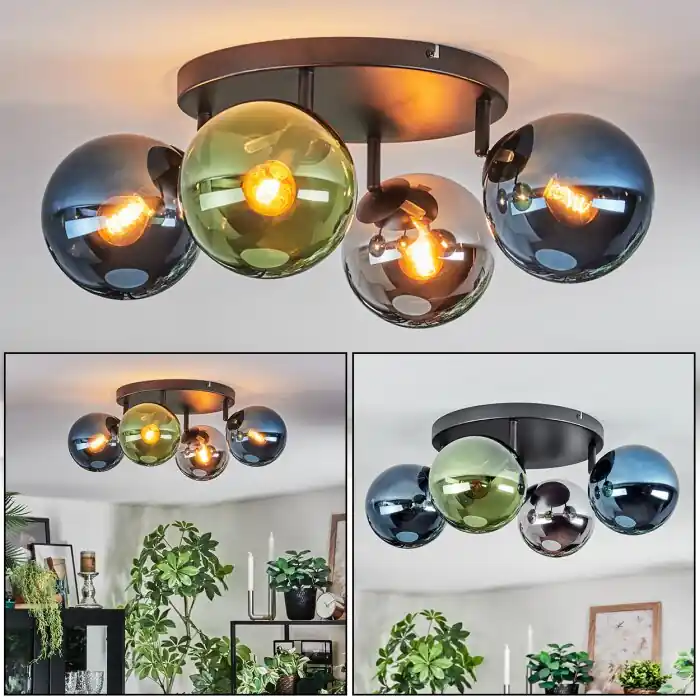 Nu Kopen Gastor Plafondlamp, Kogellampje Blauw, Chroom, Groen, Rookkleurig, 4-lichts