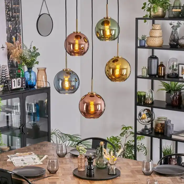 Koyoto Hanglamp, Kogellampje, Hanglamp Goud, Zwart, 5-lichts Laatste Kans