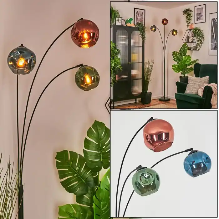Ripoll Kogellampje, Staande lamp Blauw, Groen, Koperkleurig, 3-lichts Betrouwbaar