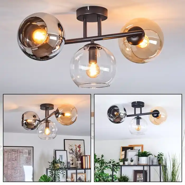 Lage Prijs Koyoto Plafondlamp, Kogellampje Amber, Chroom, Duidelijk, Rookkleurig, 3-lichts