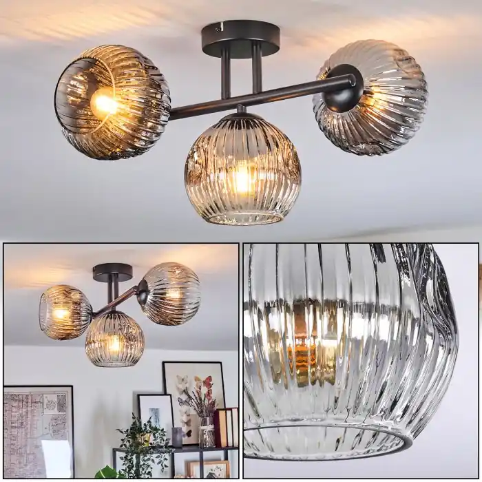Ripoll Plafondlamp, Kogellampje Chroom, Duidelijk, Rookkleurig, 3-lichts Tijdelijk Beschikbaar