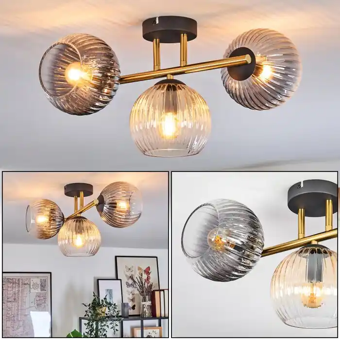 Actieprijs Koyoto Plafondlamp, Kogellampje Goud, Zwart, 3-lichts